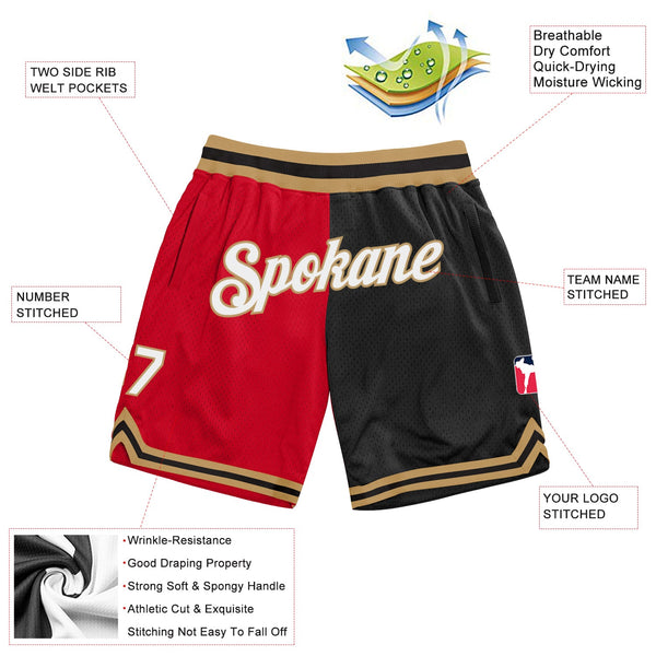 Custom Red White-Black Authentic Throwback Split Fashion Basketball Shorts alternate