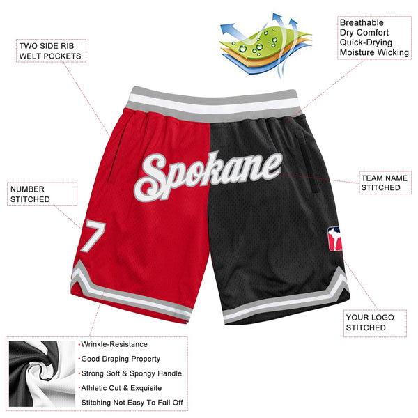 Custom Red White-Black Authentic Throwback Split Fashion Basketball Shorts alternate