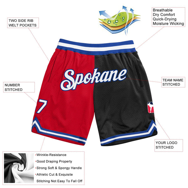 Custom Red White-Black Authentic Throwback Split Fashion Basketball Shorts alternate