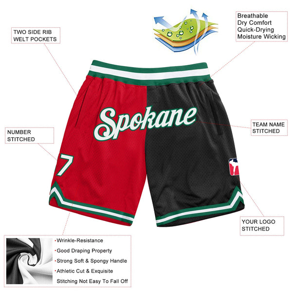 Custom Red White-Black Authentic Throwback Split Fashion Basketball Shorts alternate