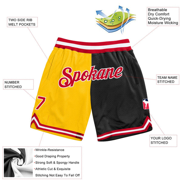 Custom Gold Red-Black Authentic Throwback Split Fashion Basketball Shorts alternate