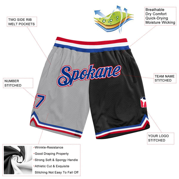 Custom Gray Royal-Black Authentic Throwback Split Fashion Basketball Shorts alternate
