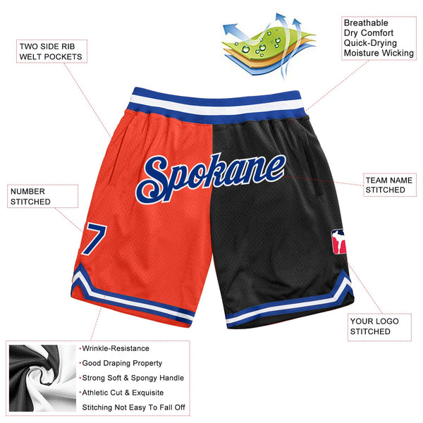 Custom Orange Royal-Black Authentic Throwback Split Fashion Basketball Shorts alternate
