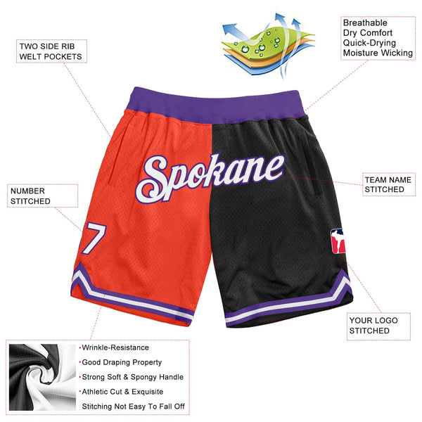 Custom Orange White-Black Authentic Throwback Split Fashion Basketball Shorts alternate