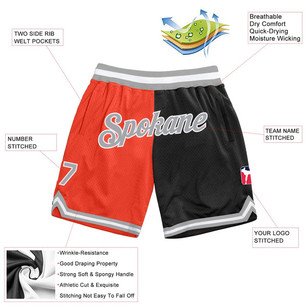 Custom Orange Gray-Black Authentic Throwback Split Fashion Basketball Shorts alternate