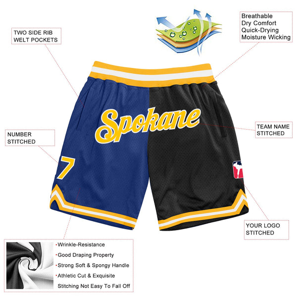 Custom Royal Gold-Black Authentic Throwback Split Fashion Basketball Shorts alternate
