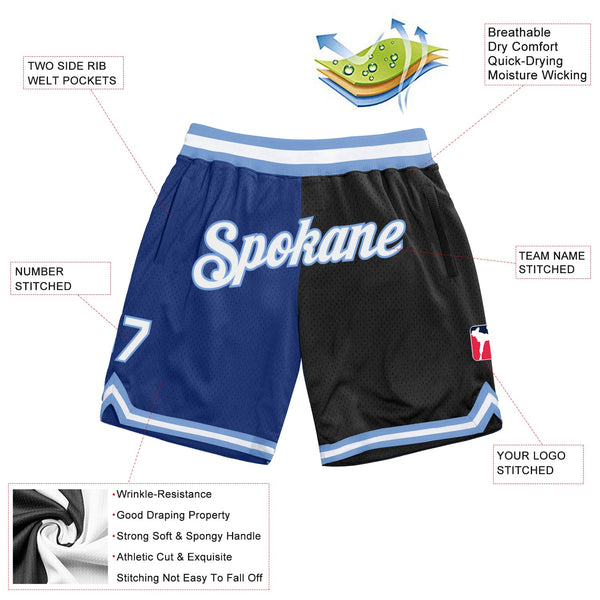 Custom Royal White-Black Authentic Throwback Split Fashion Basketball Shorts alternate