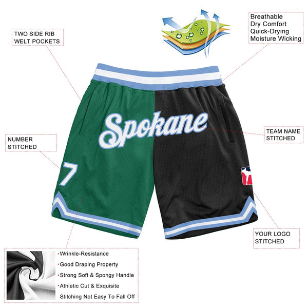 Custom Kelly Green White-Black Authentic Throwback Split Fashion Basketball Shorts alternate