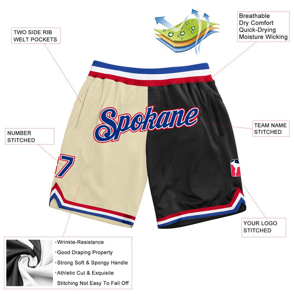 Custom Cream Royal-Black Authentic Throwback Split Fashion Basketball Shorts alternate