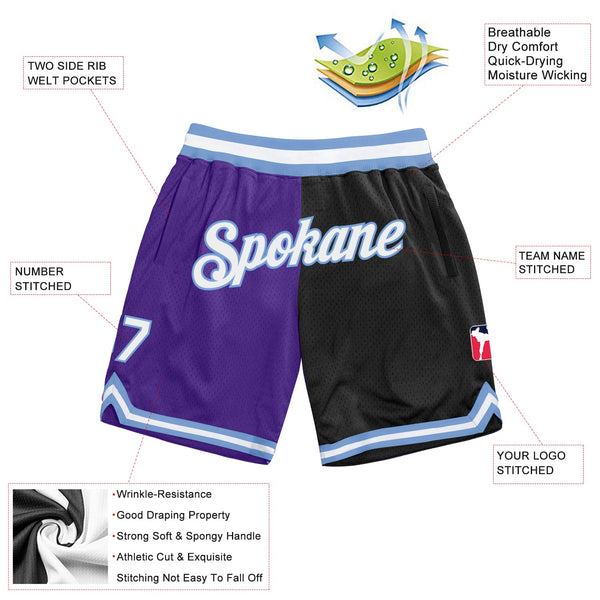 Custom Purple White-Black Authentic Throwback Split Fashion Basketball Shorts alternate