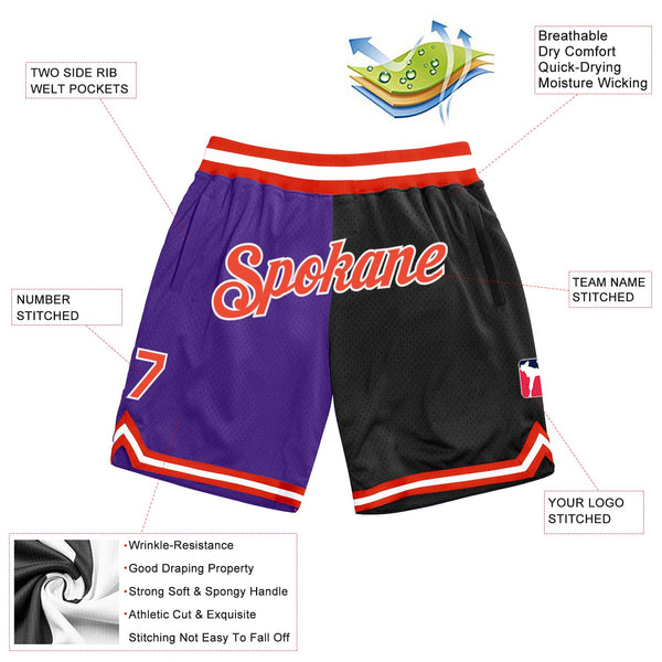Custom Purple Orange-Black Authentic Throwback Split Fashion Basketball Shorts alternate
