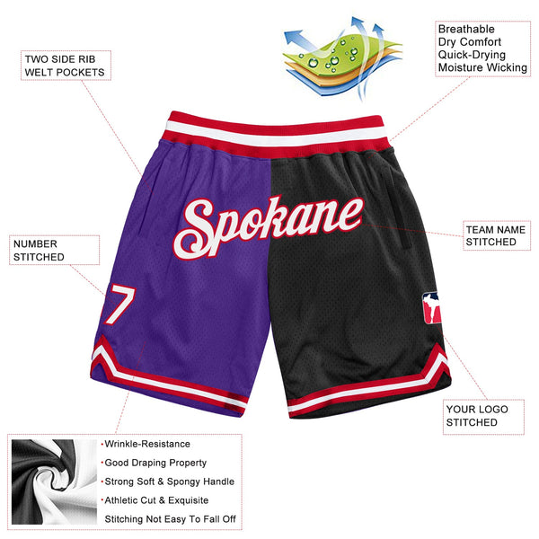 Custom Purple White-Black Authentic Throwback Split Fashion Basketball Shorts alternate
