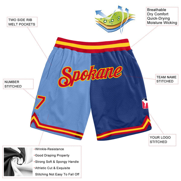 Custom Light Blue Red-Royal Authentic Throwback Split Fashion Basketball Shorts alternate