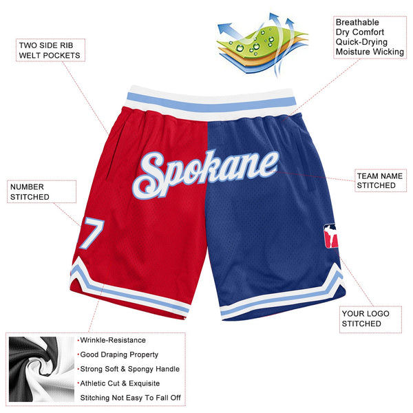 Custom Red White-Royal Authentic Throwback Split Fashion Basketball Shorts alternate