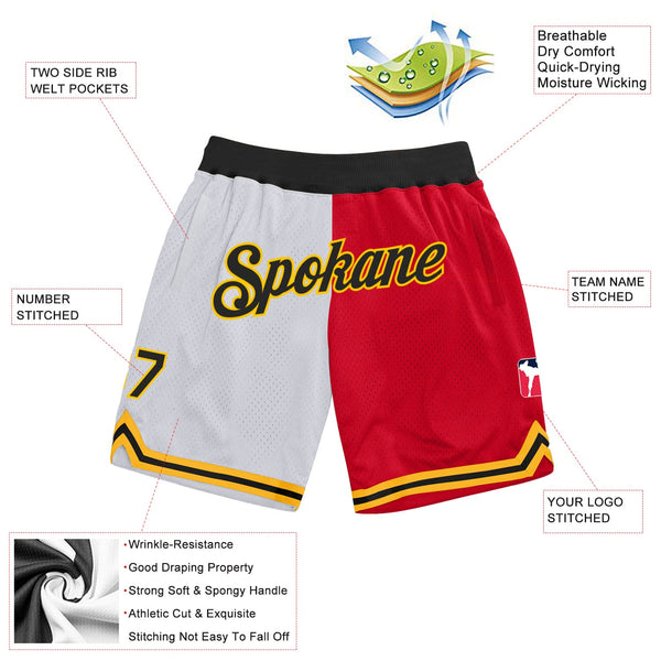 Custom White Black-Red Authentic Throwback Split Fashion Basketball Shorts alternate
