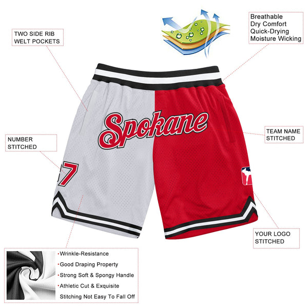 Custom White Red-Black Authentic Throwback Split Fashion Basketball Shorts alternate
