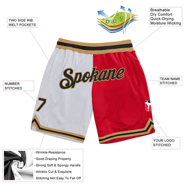 Custom White Black-Red Authentic Throwback Split Fashion Basketball Shorts alternate