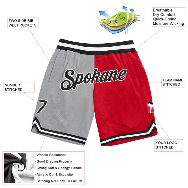 Custom Gray Black-Red Authentic Throwback Split Fashion Basketball Shorts alternate
