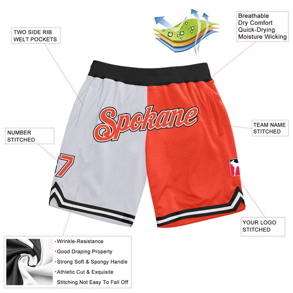 Custom White Orange-Black Authentic Throwback Split Fashion Basketball Shorts alternate