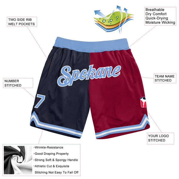 Custom Navy Light Blue-Maroon Authentic Throwback Split Fashion Basketball Shorts alternate