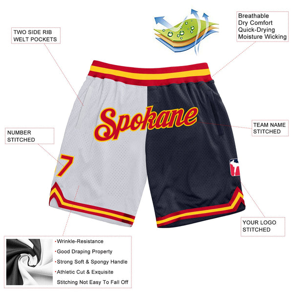 Custom White Red-Navy Authentic Throwback Split Fashion Basketball Shorts alternate