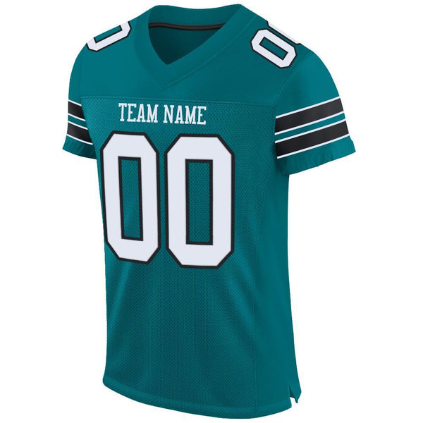 Custom Teal White-Black Mesh Authentic Football Jersey alternate