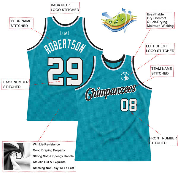 Custom Teal White-Black Authentic Throwback Basketball Jersey alternate