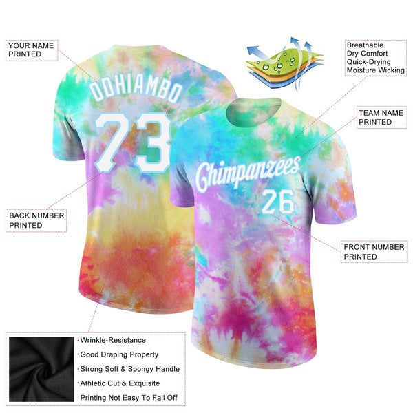Custom Tie Dye White-Light Blue 3D Performance T-Shirt alternate