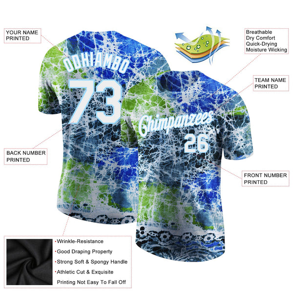 Custom Tie Dye White-Light Blue 3D Performance T-Shirt alternate
