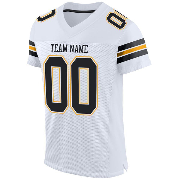 Custom White Black-Gold Mesh Authentic Football Jersey alternate