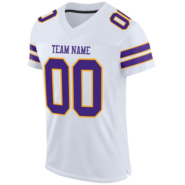 Custom White Purple-Gold Mesh Authentic Football Jersey alternate