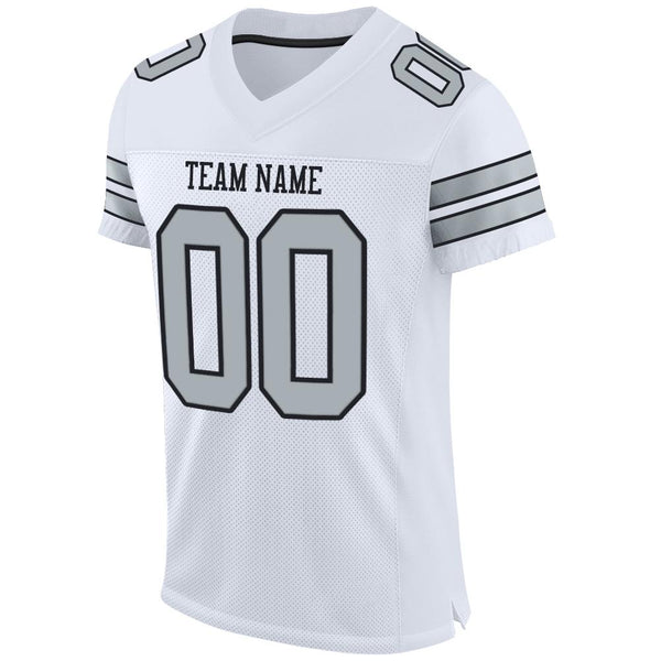 Custom White Silver-Black Mesh Authentic Football Jersey alternate