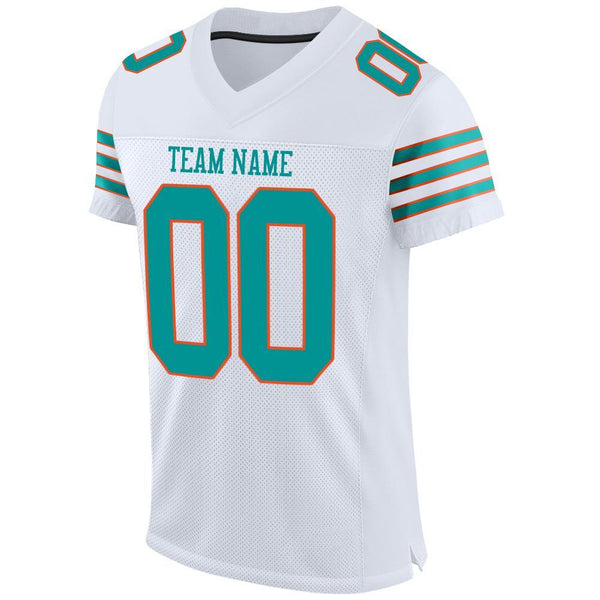 Custom White Aqua-Orange Mesh Authentic Football Jersey alternate
