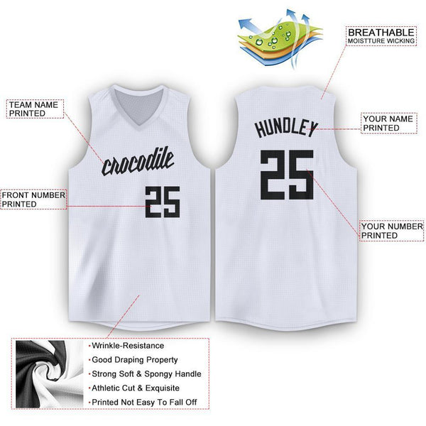 Custom White Black V-Neck Basketball Jersey alternate