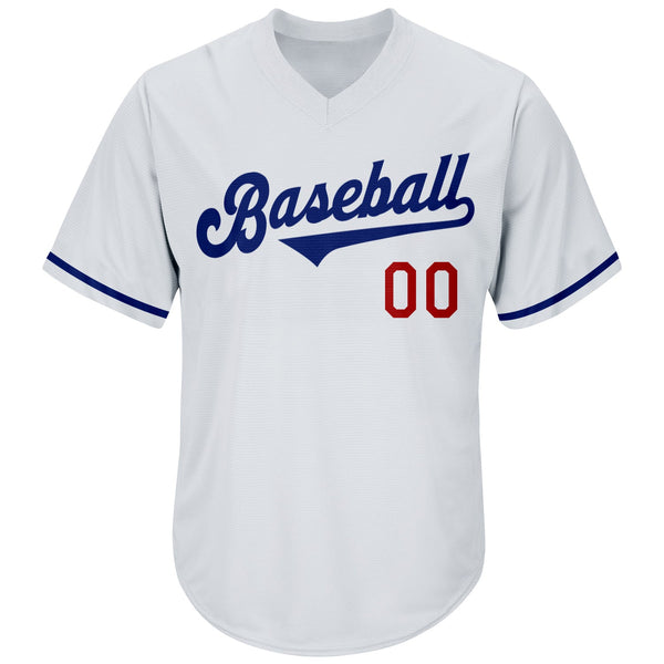 Custom White Royal-Red Authentic Throwback Rib-Knit Baseball Jersey Shirt alt