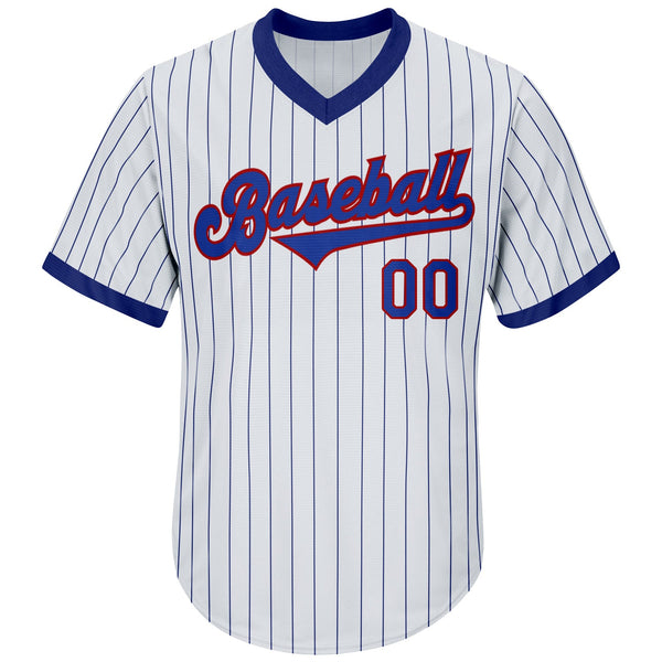 Custom White Royal Pinstripe Royal-Red Authentic Throwback Rib-Knit Baseball Jersey Shirt alt