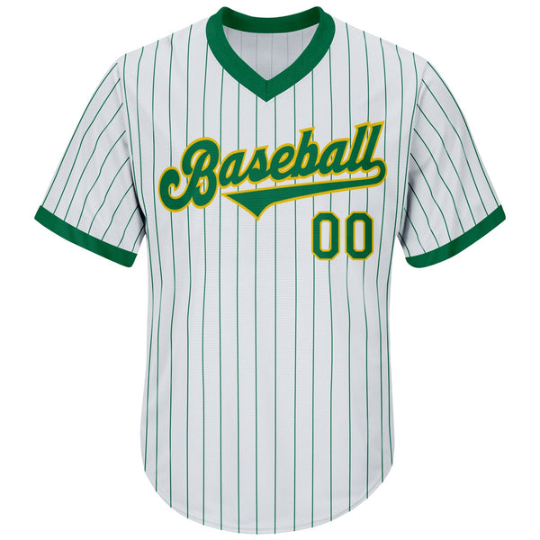 Custom White Kelly Green Pinstripe Kelly Green-Gold Authentic Throwback Rib-Knit Baseball Jersey Shirt alternate
