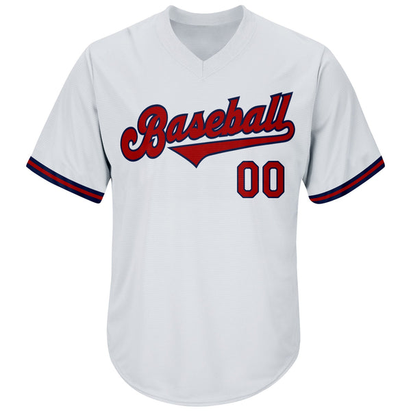 Custom White Red-Navy Authentic Throwback Rib-Knit Baseball Jersey Shirt alternate