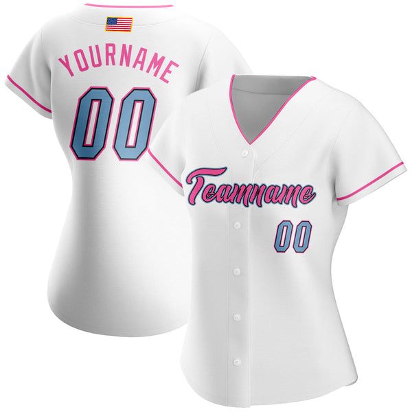 Custom White Light Blue-Pink Authentic American Flag Fashion Baseball Jersey alternate