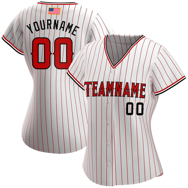 Custom White Red Pinstripe Red-Black Authentic American Flag Fashion Baseball Jersey alternate