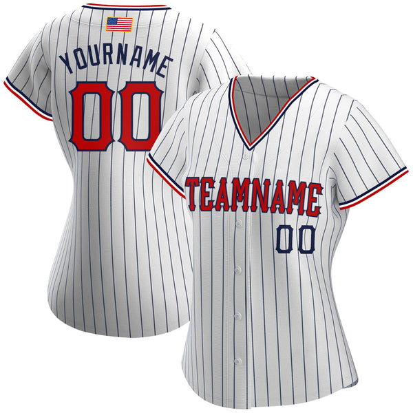 Custom White Navy Pinstripe Red-Navy Authentic American Flag Fashion Baseball Jersey alternate