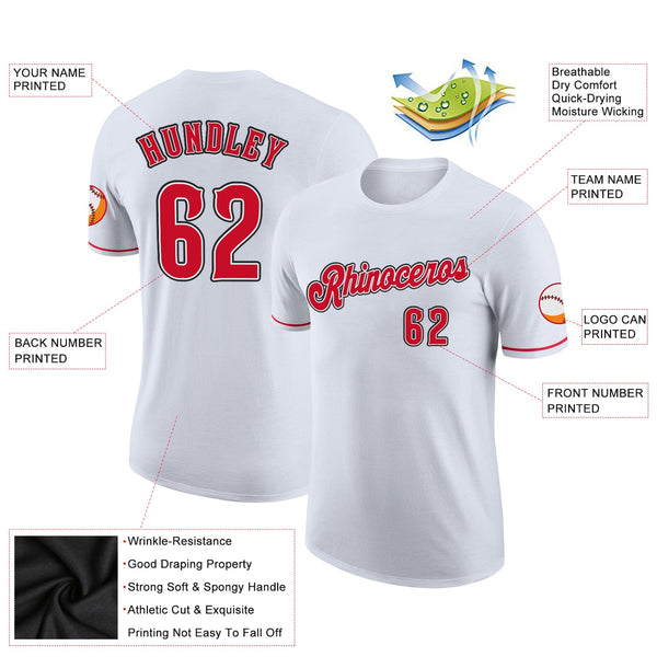 Custom White Red-Black Performance T-Shirt alternate