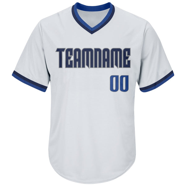 Custom White Blue-Navy Authentic Throwback Rib-Knit Baseball Jersey Shirt alternate