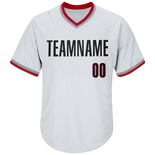 Custom White Black-Red Authentic Throwback Rib-Knit Baseball Jersey Shirt alternate