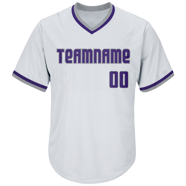 Custom White Purple-Gray Authentic Throwback Rib-Knit Baseball Jersey Shirt alternate