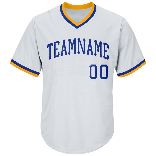 Custom White Royal-Gold Authentic Throwback Rib-Knit Baseball Jersey Shirt alternate