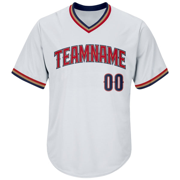Custom White Navy-Red Authentic Throwback Rib-Knit Baseball Jersey Shirt alternate