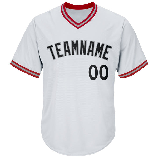 Custom White Black-Red Authentic Throwback Rib-Knit Baseball Jersey Shirt alternate