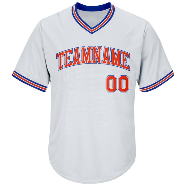 Custom White Orange-Royal Authentic Throwback Rib-Knit Baseball Jersey Shirt alternate