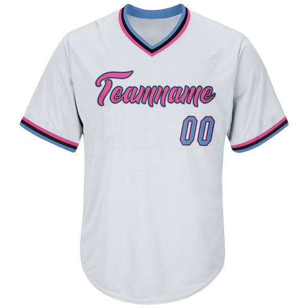 Custom White Light Blue-Pink Authentic Throwback Rib-Knit Baseball Jersey Shirt alternate